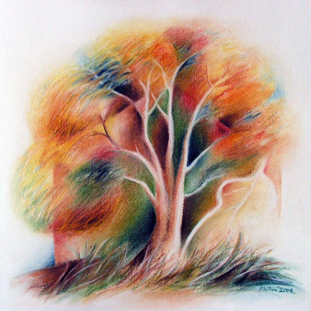Světlý strom | Pastel na papíře