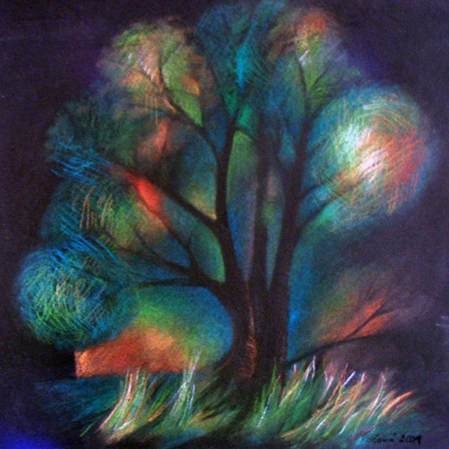 Tmavý strom | Pastel na papíře
